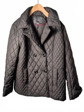 Covington Womens Black Quilted Pea Jacket Size Large Casual Ligthweight Fall
